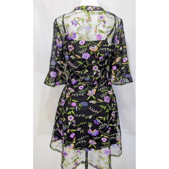 Kensie Black Floral Embroidered Mesh Dress Size 6 NWT with Charm - Picture 3 of 11